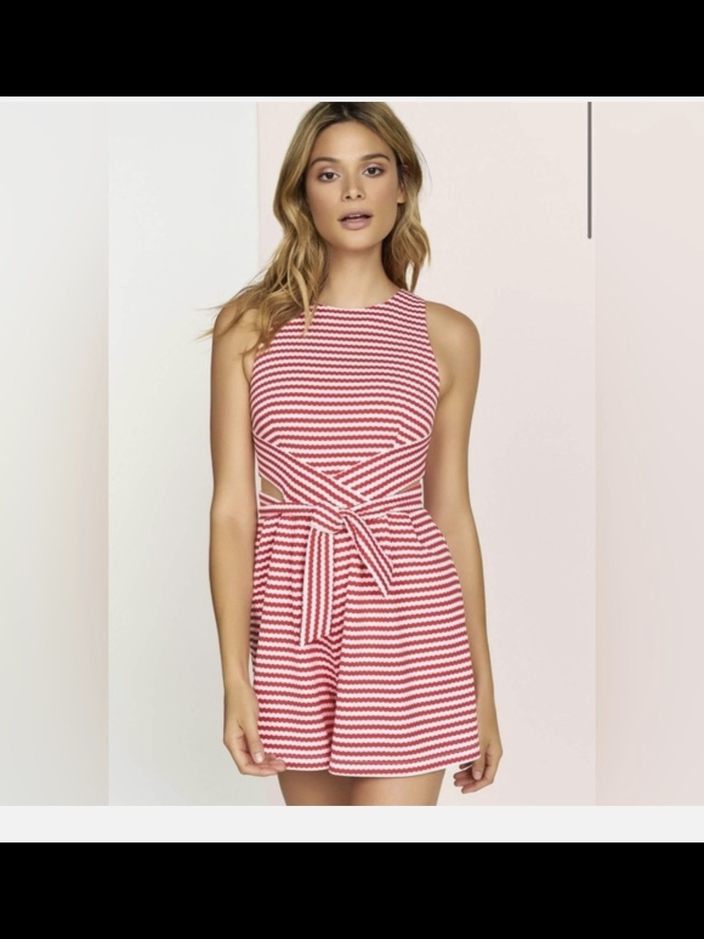 Hutch Red and White Striped Cutout Tie-Waist Romper